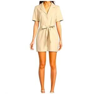 Alex Marie Linen Blend Tie Waist Romper- Size 4- Neutral Biege